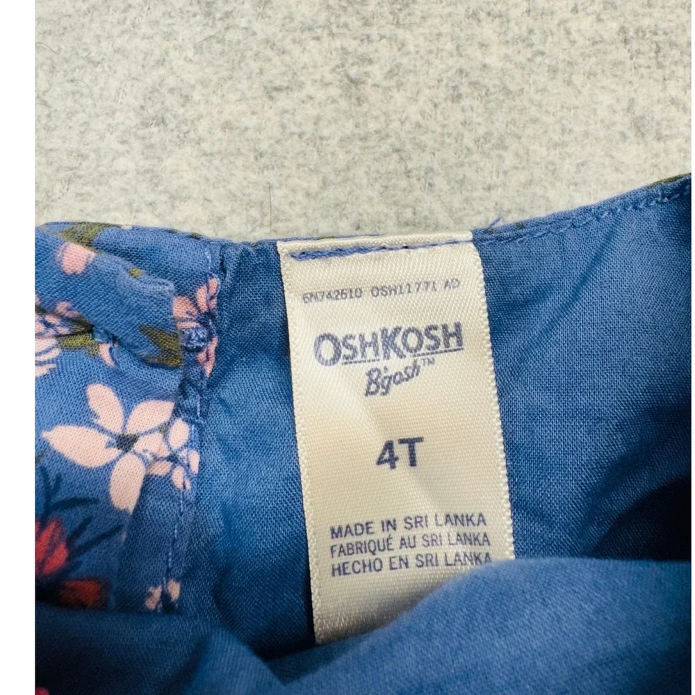 OshKosh‎ Bgosh Floral Dress Kids 4T Blue Short Sleeve Cotton Bow Back A-Line